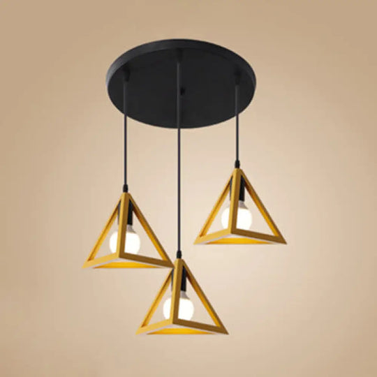 Stylish Retro Pendant Ceiling Light With Metallic Red/Yellow Triangle Design - 3 Heads Foyer