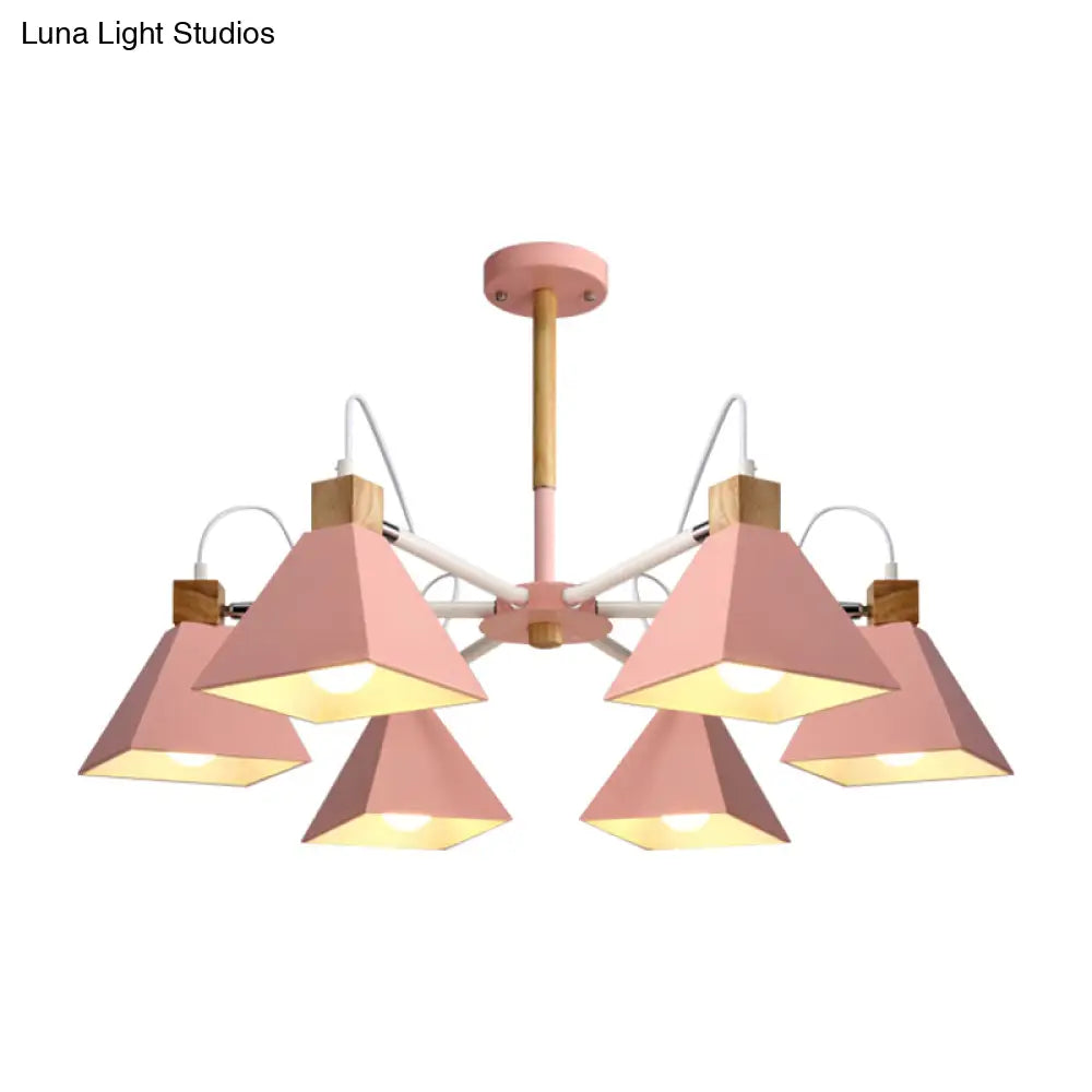Stylish Rotatable Macaron Wood Chandelier - 6 Lights Ideal For Baby Room Ceiling Pendant