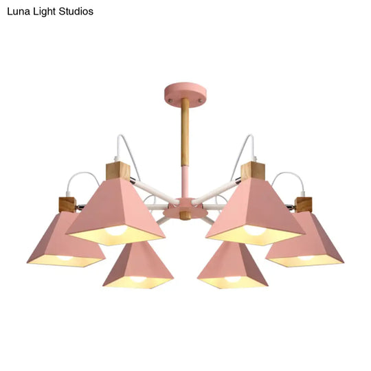 Stylish Rotatable Macaron Wood Chandelier - 6 Lights Ideal For Baby Room Ceiling Pendant