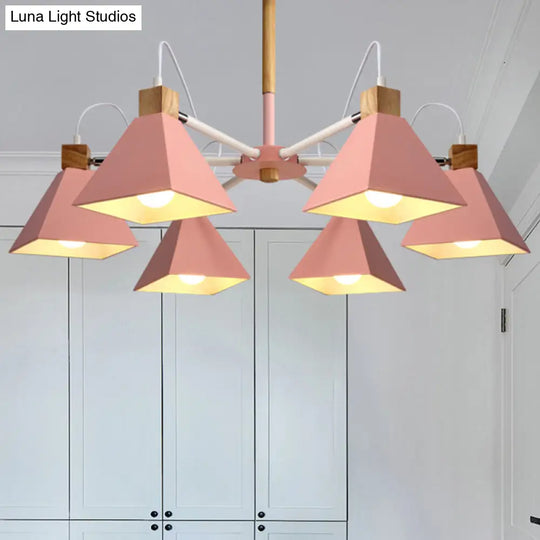 Stylish Rotatable Macaron Wood Chandelier - 6 Lights Ideal For Baby Room Ceiling Pendant