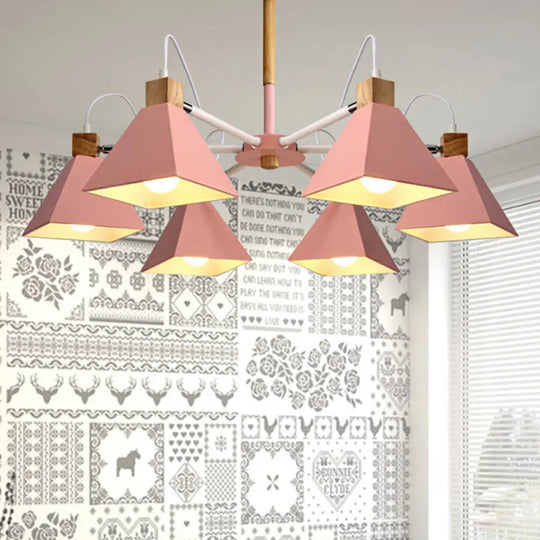 Stylish Rotatable Macaron Wood Chandelier - 6 Lights Ideal For Baby Room Ceiling Pendant Pink