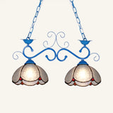 Stylish Scalloped Edged Island Light Fixture - Tiffany Style Chandelier In Black/Blue (2 Heads) Blue