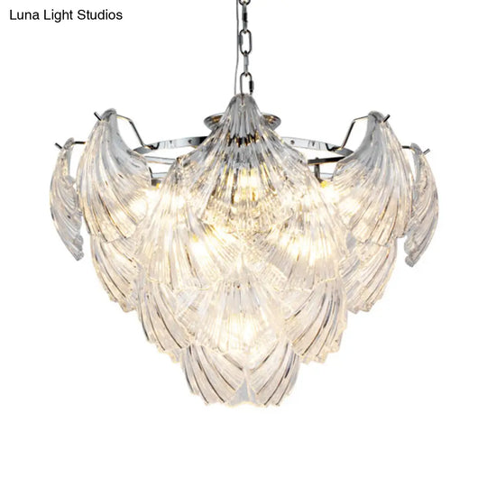 Stylish Tapered Petals Chandelier 10 Bulbs Clear Crystal Chrome Finish Chrome