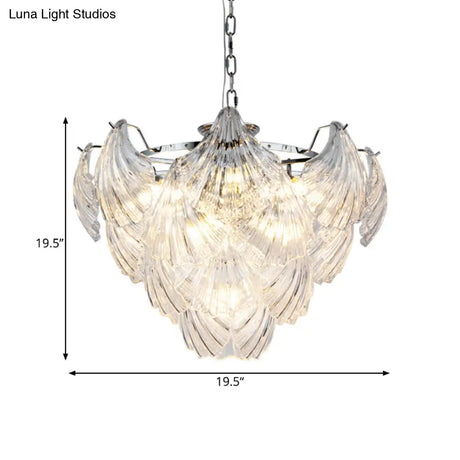 Stylish Tapered Petals Chandelier 10 Bulbs Clear Crystal Chrome Finish Chrome