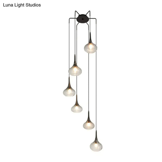 6-Bulb Ombre Smoke Glass Teardrop Pendant Light For Modern Staircase Ceiling Hang Gray