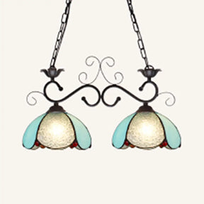 Stylish Tiffany Island Pendant Light With Blue Scalloped Shade And Stainless Glass - Perfect For