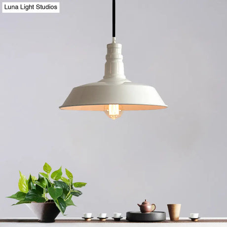 Stylish Vintage Metal Hanging Light Fixture For Barn Dining Table - 1 Bulb White Ceiling Lamp