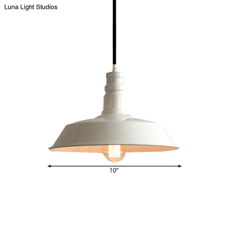 Stylish Vintage Metal Hanging Light Fixture For Barn Dining Table - 1 Bulb White Ceiling Lamp