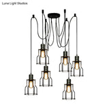 Stylish Vintage Metal Swag Pendant Lamp With Wire Guard - Black