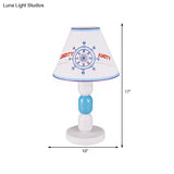 Stylish White Conic Shade Table Lamp With Cartoon Rudder/Dinosaur Pattern - 1 Light Fabric And Metal
