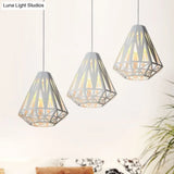 Stylish Wire Cage Suspension Light With Diamond Shade - Loft 3-Head Metal Ceiling Fixture