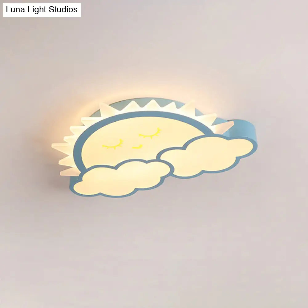 Sun & Cloud Led Ceiling Flush Light Fixture For Kids Room In Yellow/Blue/Pink