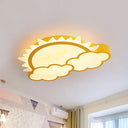 Sun & Cloud Led Ceiling Flush Light Fixture For Kids Room In Yellow/Blue/Pink Yellow