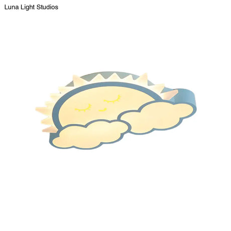 Sun & Cloud Led Ceiling Flush Light Fixture For Kids Room In Yellow/Blue/Pink