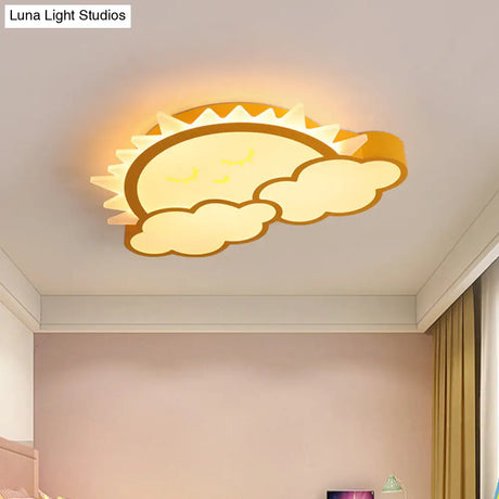 Sun & Cloud Led Ceiling Flush Light Fixture For Kids Room In Yellow/Blue/Pink
