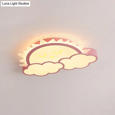 Sun & Cloud Led Ceiling Flush Light Fixture For Kids Room In Yellow/Blue/Pink