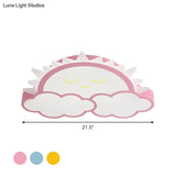 Sun & Cloud Led Ceiling Flush Light Fixture For Kids Room In Yellow/Blue/Pink