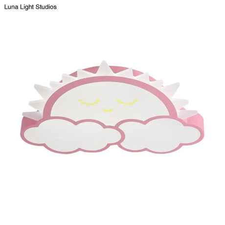 Sun & Cloud Led Ceiling Flush Light Fixture For Kids Room In Yellow/Blue/Pink