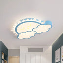 Sun & Cloud Led Ceiling Flush Light Fixture For Kids Room In Yellow/Blue/Pink Blue