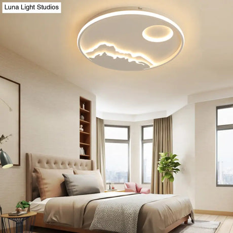 Sun Mountain View Acrylic Ceiling Lamp - Contemporary Led Light In White For Bathroom