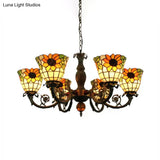 Sunflower 6-Light Tiffany Style Stained Glass Chandelier - Ideal For Living Room