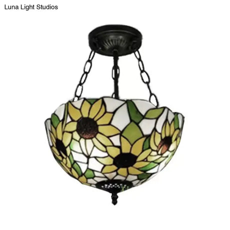 Sunflower Tiffany Ceiling Light With Stained Glass Shade