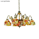 Sunflower Tiffany Cut Glass Pendant Chandelier With 9/11 Tribute Lights In Orange For Bedroom
