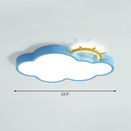 Sunrise Cartoon Led Flushmount Ceiling Light For Kids Bedroom Blue / White Cloud