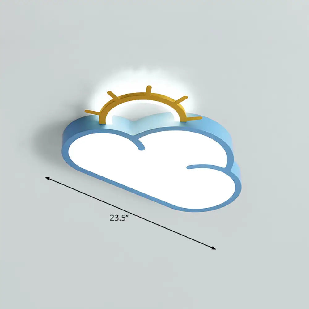 Sunrise Cartoon Led Flushmount Ceiling Light For Kids Bedroom Blue / White Sun