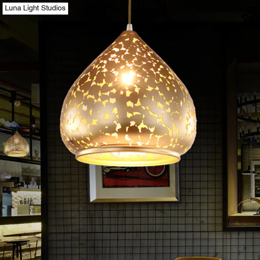 Suspended Carved Pendant Light - Arab Metal Fixture 1 Bulb Silver/Bronze/Brass Ideal For Bedroom