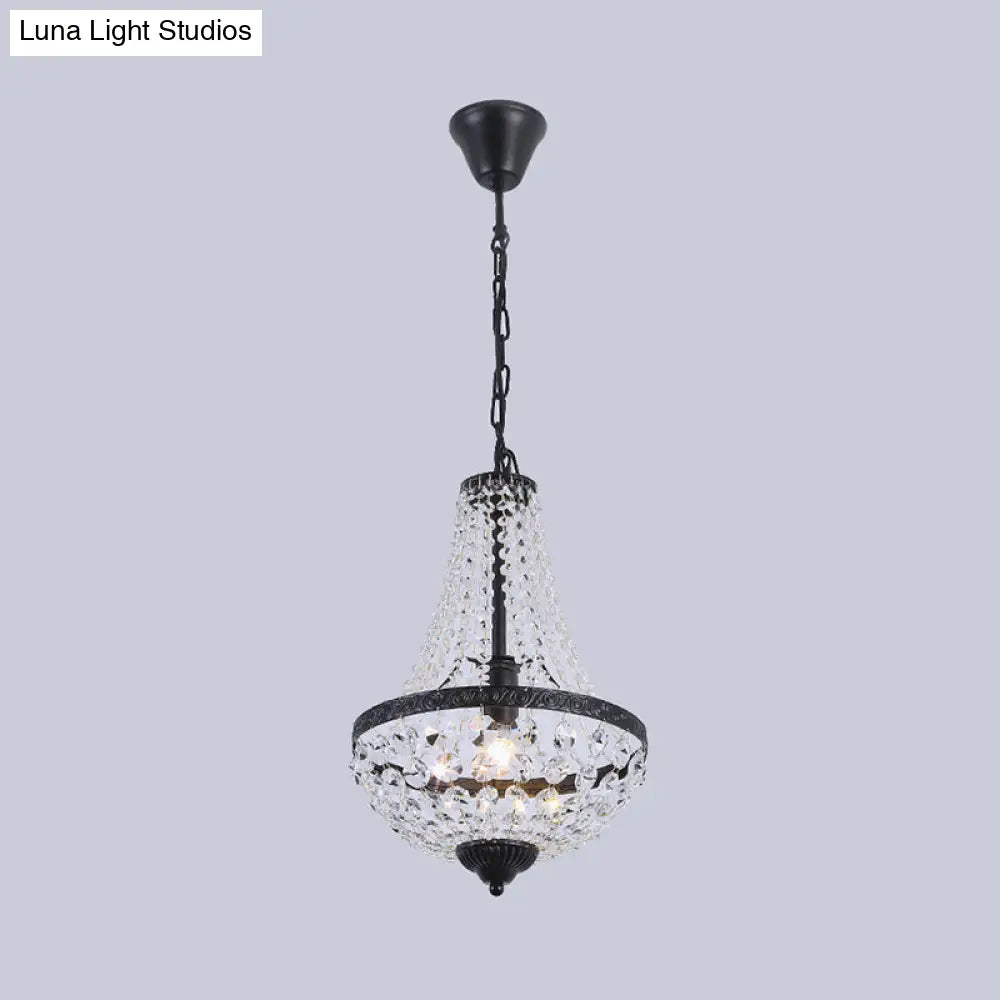 Suspended Crystal Strand Ceiling Light With Basket Frame Shade - Ideal For Countryside Restaurants