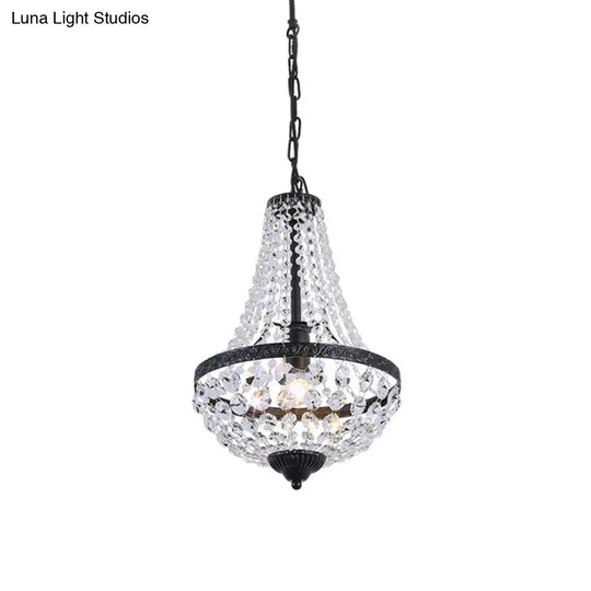 Suspended Crystal Strand Ceiling Light With Basket Frame Shade - Ideal For Countryside Restaurants