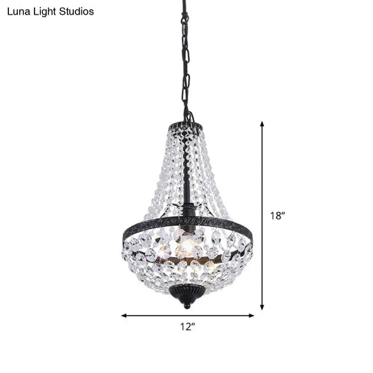 Suspended Crystal Strand Ceiling Light With Basket Frame Shade - Ideal For Countryside Restaurants