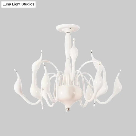 Swan Acrylic Shade White Ceiling Chandelier -12/18 Light Living Room Pendant