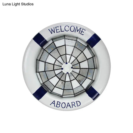 Swim Ring Tiffany Style Art Glass Dome Ceiling Mount Light In White