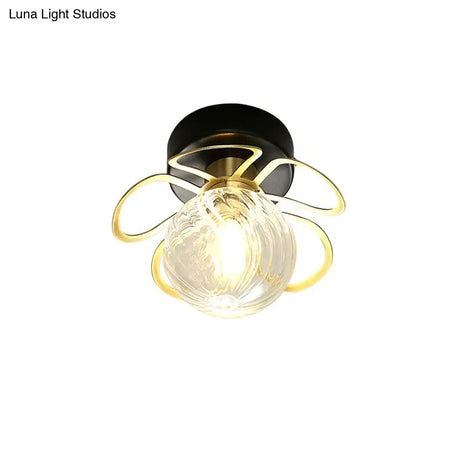 Swirl Crystal Flower Semi Flush Mount Lamp - Minimalist Design With 1/3 Lights Black/Gold Ceiling