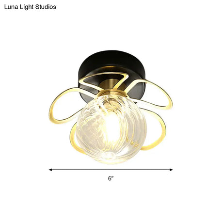 Swirl Crystal Flower Semi Flush Mount Lamp - Minimalist Design With 1/3 Lights Black/Gold Ceiling