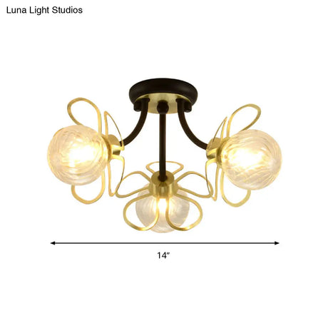 Swirl Crystal Flower Semi Flush Mount Lamp - Minimalist Design With 1/3 Lights Black/Gold Ceiling
