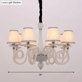 Swirled Arm Ceiling Chandelier - Vintage Design 12 Lights Glass Hanging Lamp With Cone Fabric Shade