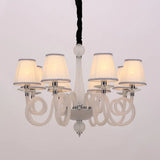 Swirled Arm Ceiling Chandelier - Vintage Design 12 Lights Glass Hanging Lamp With Cone Fabric Shade