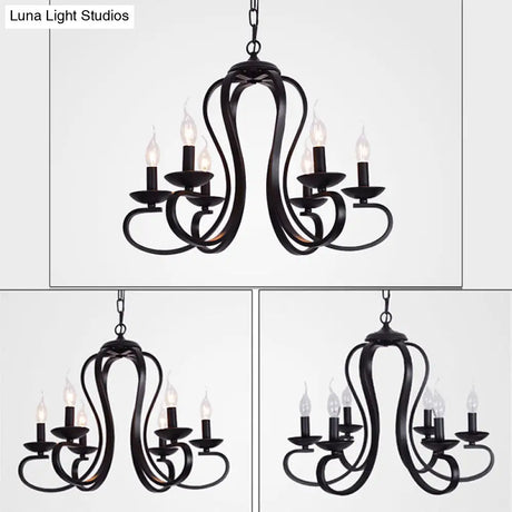 Swirled Black Arm Pendant Chandelier - Classic Metal Design With 3/5/6 Lights For Living Room