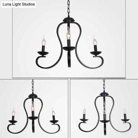 Swirled Black Arm Pendant Chandelier - Classic Metal Design With 3/5/6 Lights For Living Room