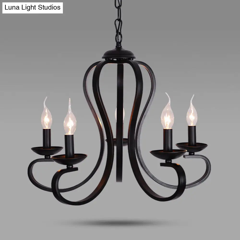Swirled Black Arm Pendant Chandelier - Classic Metal Design With 3/5/6 Lights For Living Room