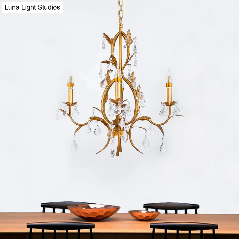 Swirled Gold Arm Chandelier Light - Traditional Design With 4 Lights Metal And Crystal Hanging