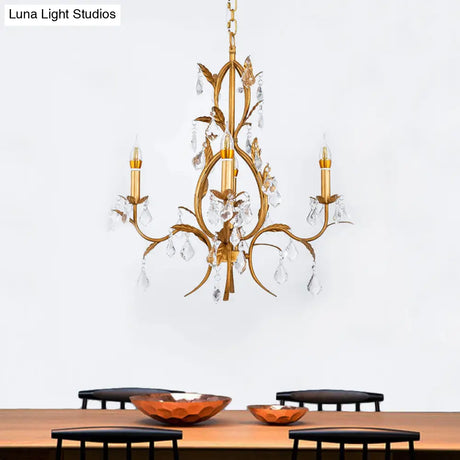 Swirled Gold Arm Chandelier Light - Traditional Design With 4 Lights Metal And Crystal Hanging