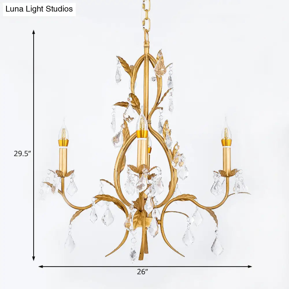 Swirled Gold Arm Chandelier Light - Traditional Design With 4 Lights Metal And Crystal Hanging