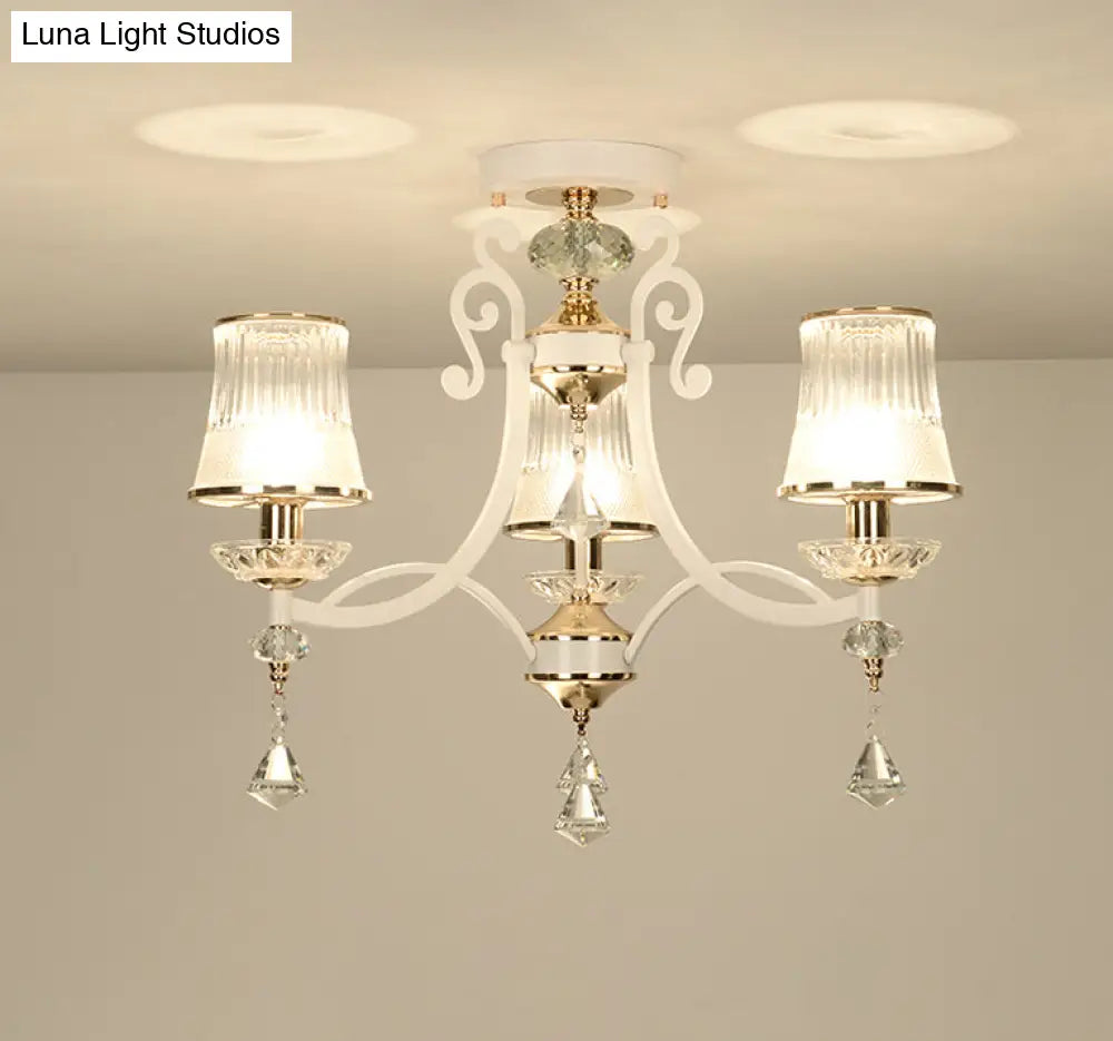Minimalist Swirling Kitchen Pendant Chandelier With Crystal Raindrop Accent - 3 Lights Black/White