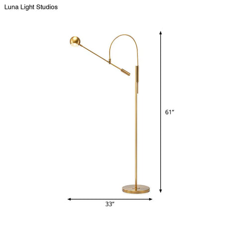 Swivelable Floor Lamp With Dome Shade - Arch/Right Angle Postmodern Metal 1-Light Gold Stand
