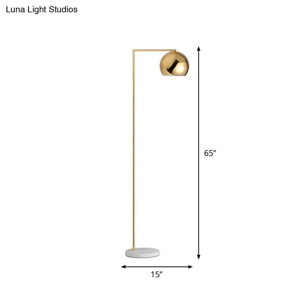 Swivelable Floor Lamp With Dome Shade - Arch/Right Angle Postmodern Metal 1-Light Gold Stand