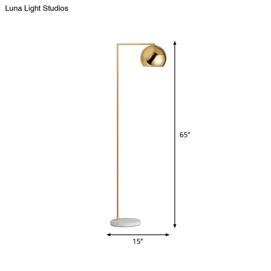 Swivelable Floor Lamp With Dome Shade - Arch/Right Angle Postmodern Metal 1-Light Gold Stand